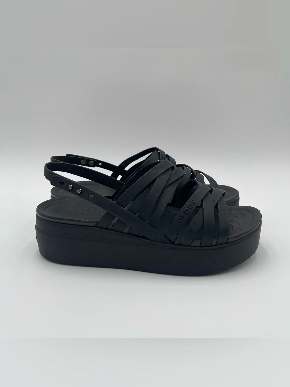 Crocs Womens Brooklyn Strappy Low Wedge Platform Sandals Size 9 Black Chunky